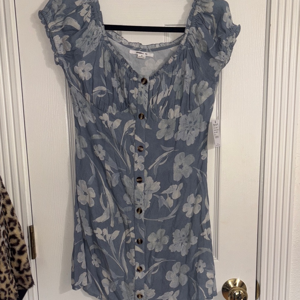NWT O'Neill Ellison Blue Floral Button-Down Dress